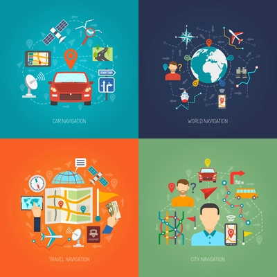 Map design concept set with city and world navigation flat icons isolated vector illustration