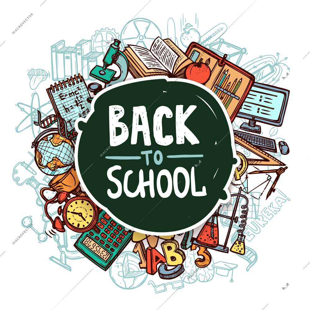 Back to school concept with hand drawn education symbols vector illustration