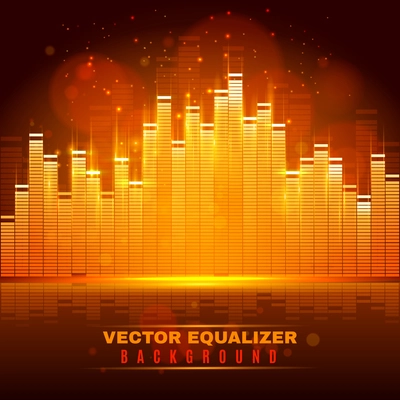 Audio signals modification and reproduction with digital equalizer display sound wave light blurs background abstract vector illustration