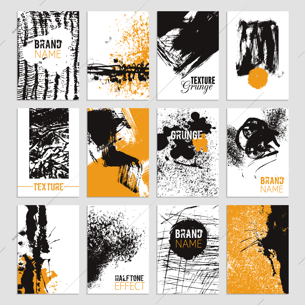 Grunge texture card set with abstract black pattern isolated vector illustration