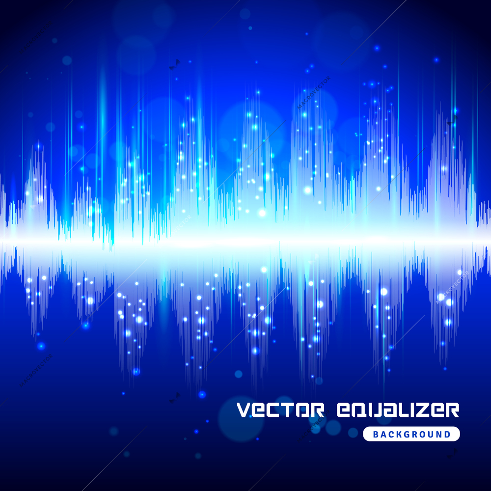 Electronic audio equipment digital equalizer sound wave track bright blue on dark background poster abstract vector illustration.