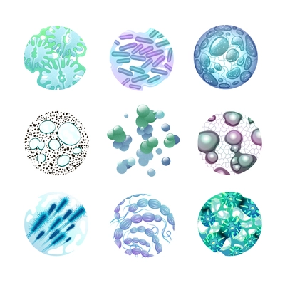 Bacteria round icons set with microbes and viruses realistic isolated vector illustration