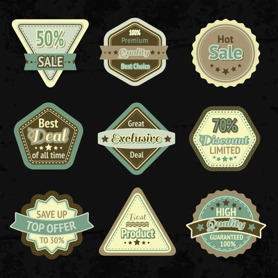 Sale labels and badges design set for best price high quality and exclusive deal isolated vector illustration