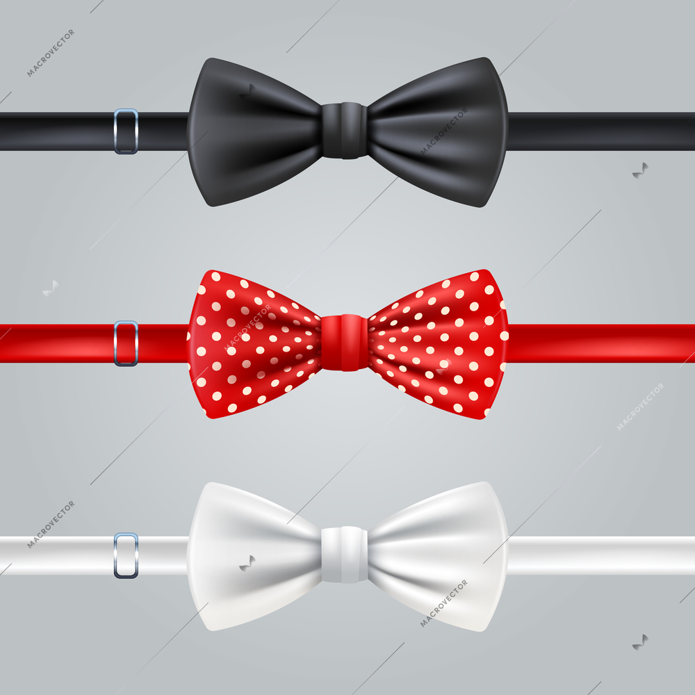 Black red dotted and white bow ties realistic set isolated vector illustration