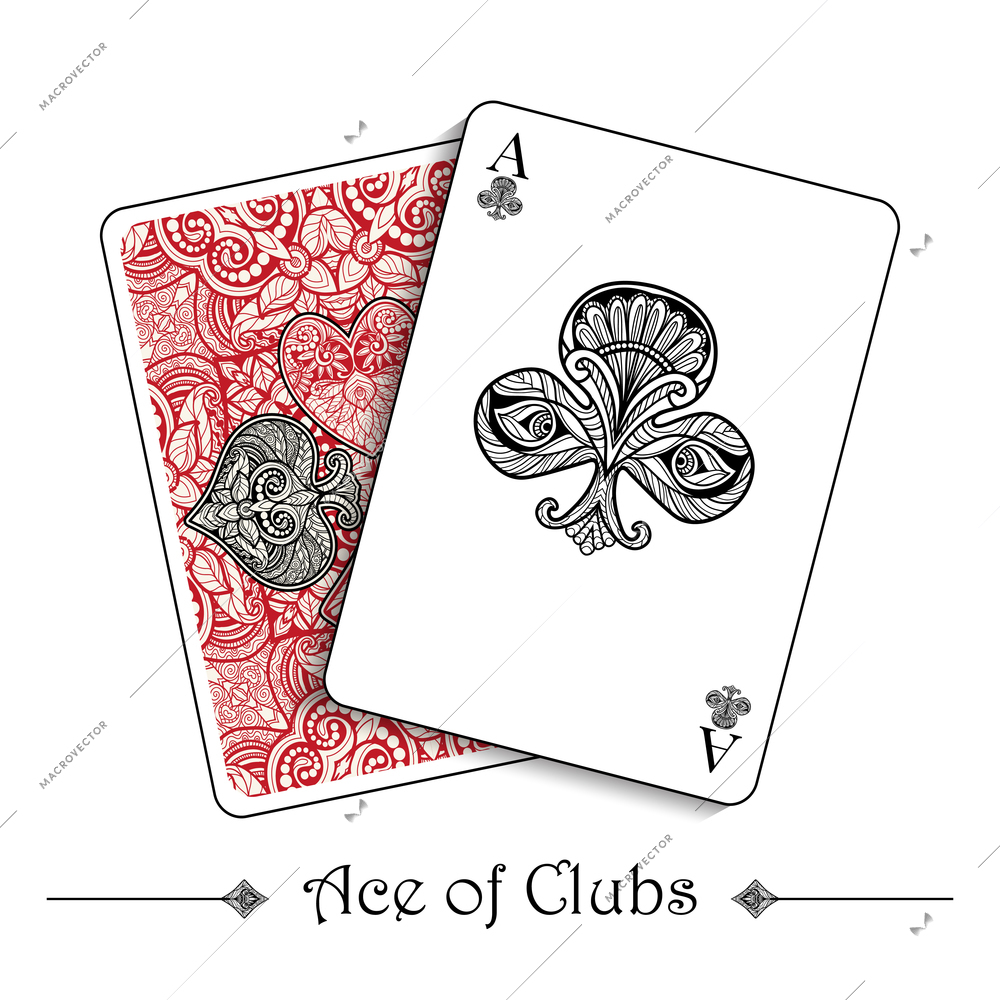Playing cards concept with ace of clubs suit and back vector illustration