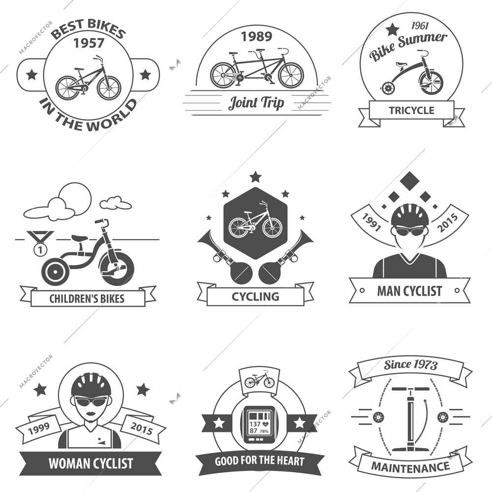 Bicycle premium quality accessories black label set isolated vector illustration