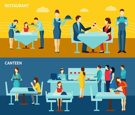 Restaurant canteen catering service for public and personnel 2 flat banners composition poster abstract isolated vector illustration