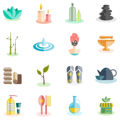 Spa and beauty icons set with relax and cosmetics flat isolated vector illustration