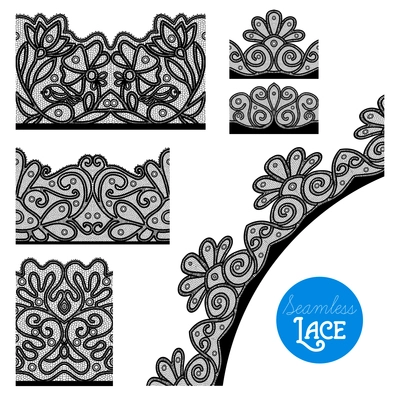 Retro style black lace decorative border set isolated vector illustration