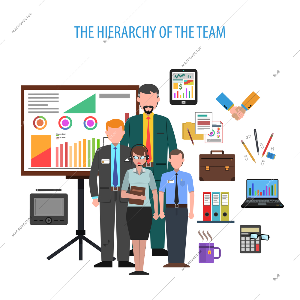 Office life concept with flat business hierarchy icons set vector illustration