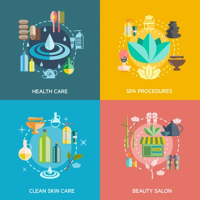 Spa icons set with health care spa procedures skin care and beauty salon symbols  flat isolated vector illustration