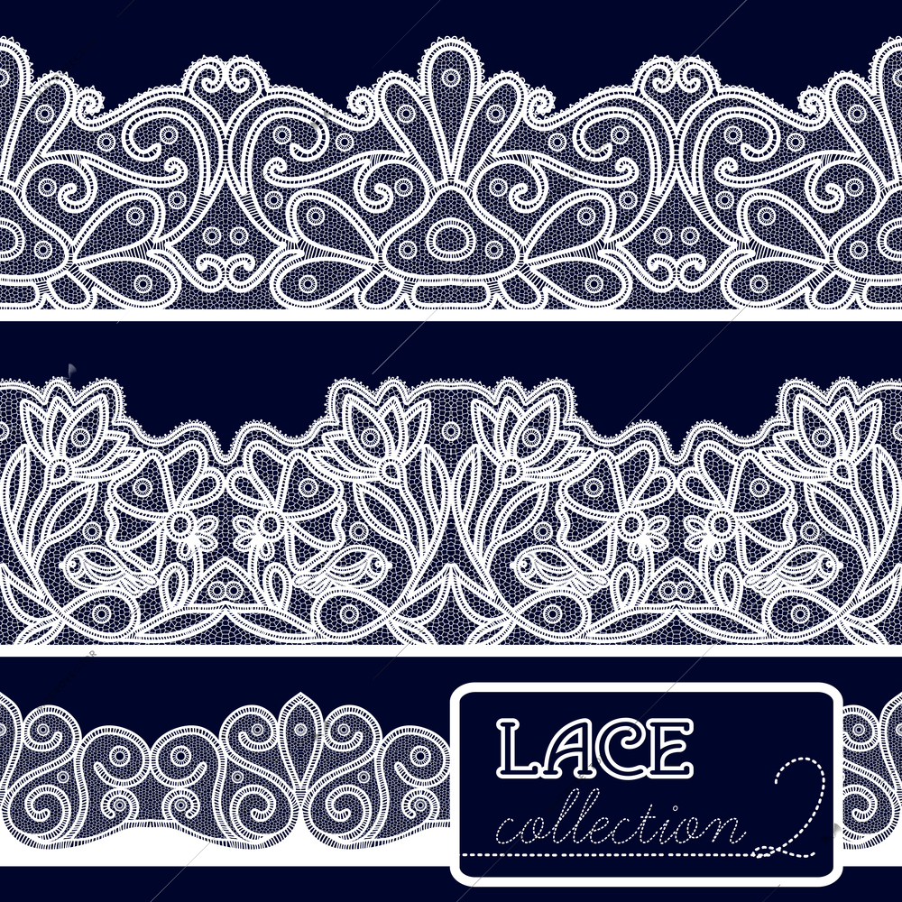 Old style decorative lace seamless borders set isolated vector illustration