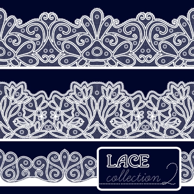 Old style decorative lace seamless borders set isolated vector illustration