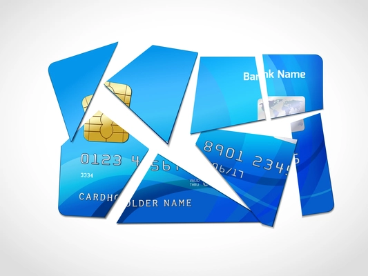 Broken credit card default debt bankruptcy symbol isolated vector illustration