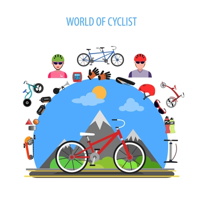 Cycling concept with bike and bicycle sport flat icons set vector illustration