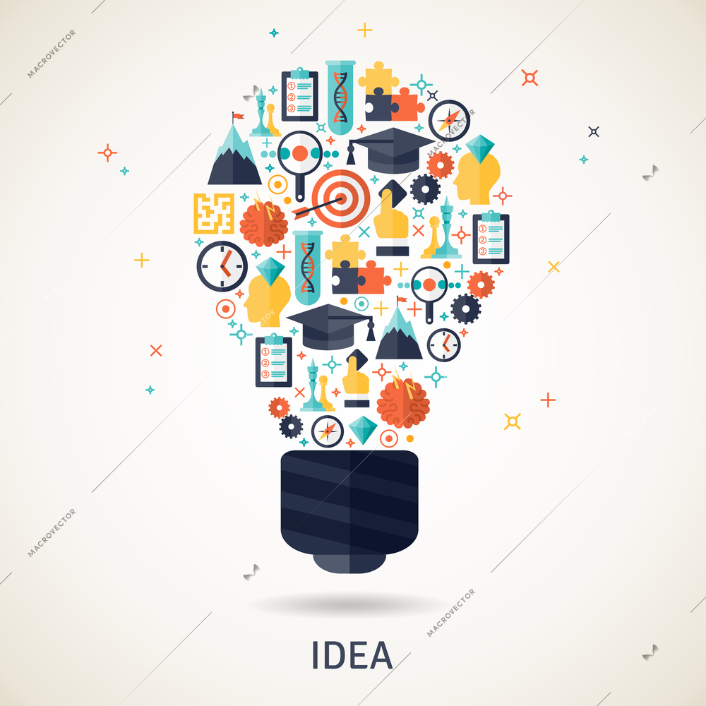 Business idea and planning concept illustration in a lamp shape flat vector illustration