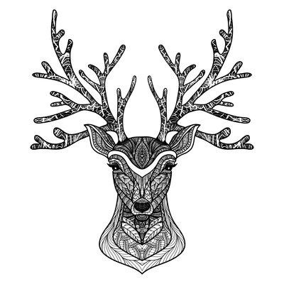 Wild deer hand drawn portrait with decorative ornament vector illustration