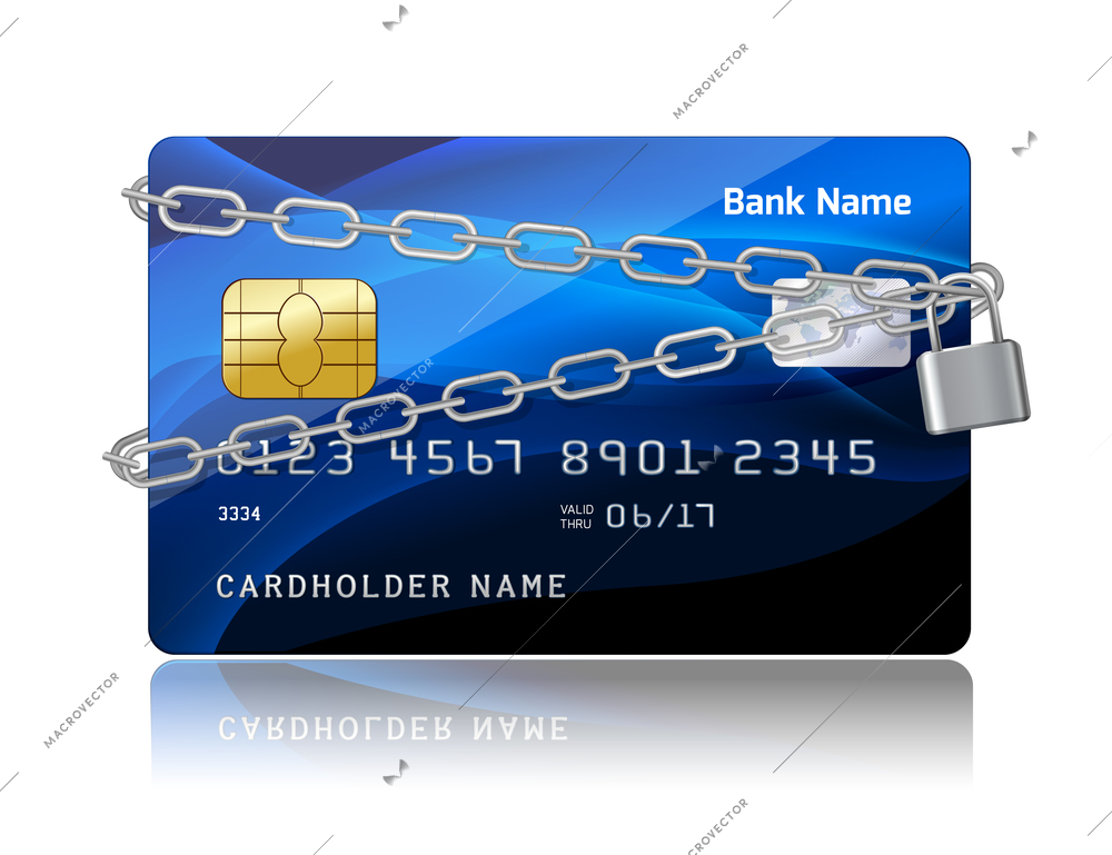 Payment security of credit card with chip protection concept isolated vector illustration