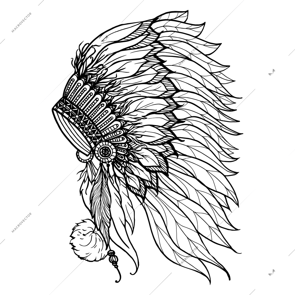 Doodle headdress for native american indian chief isolated on white background vector illustration