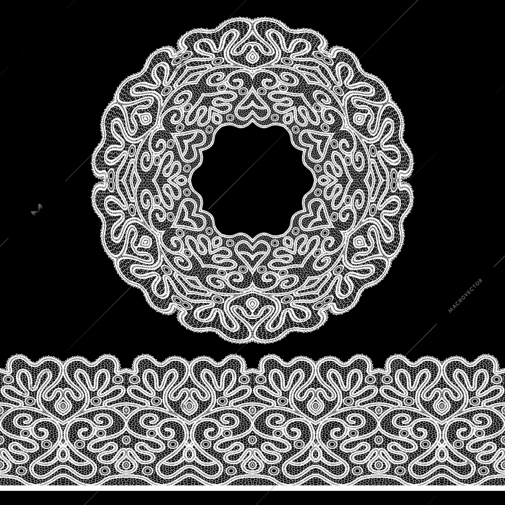 Vintage lace seamless border set on black background vector illustration