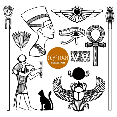 Egypt set with ancient god symbols and ornaments isolated vector illustration