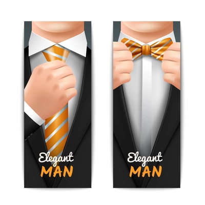 Elegant man vertical banners set with tie and bow-tie realistic isolated vector illustration