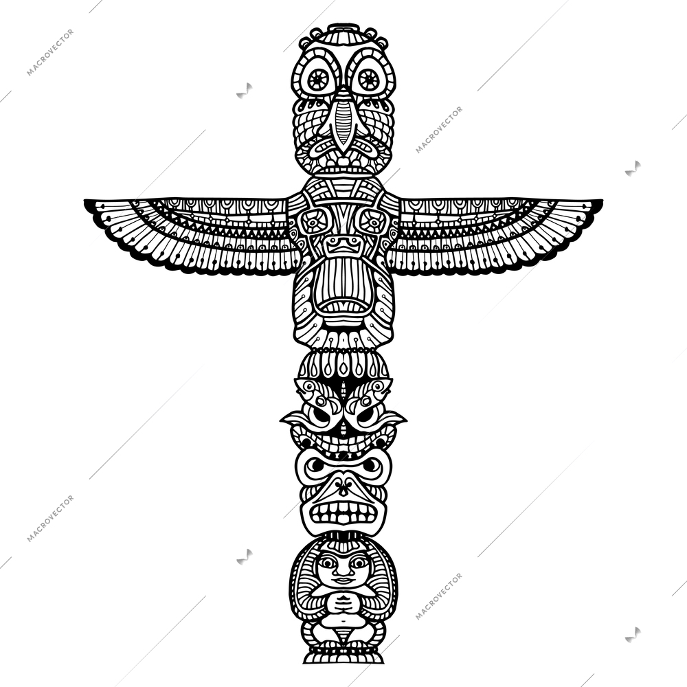 Doodle traditional indian religious totem isolated on white background vector illustration