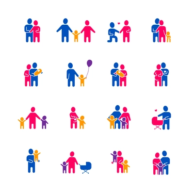 Family icons set with parents children and love symbols flat isolated vector illustration