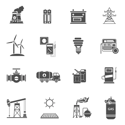 Environment friendly energy generating wind mills and solar power batteries black icons set abstract isolated vector illustration