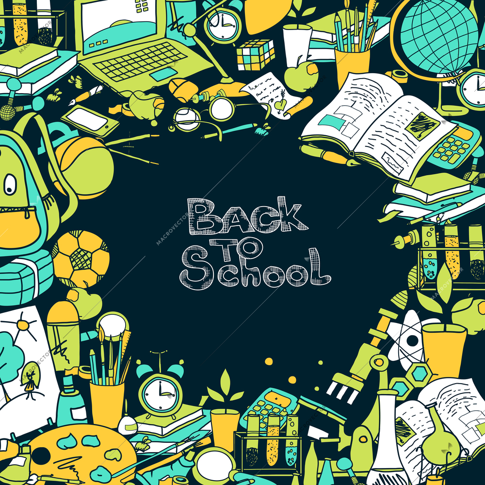 Back to school frame with hand drawn education elements vector illustration