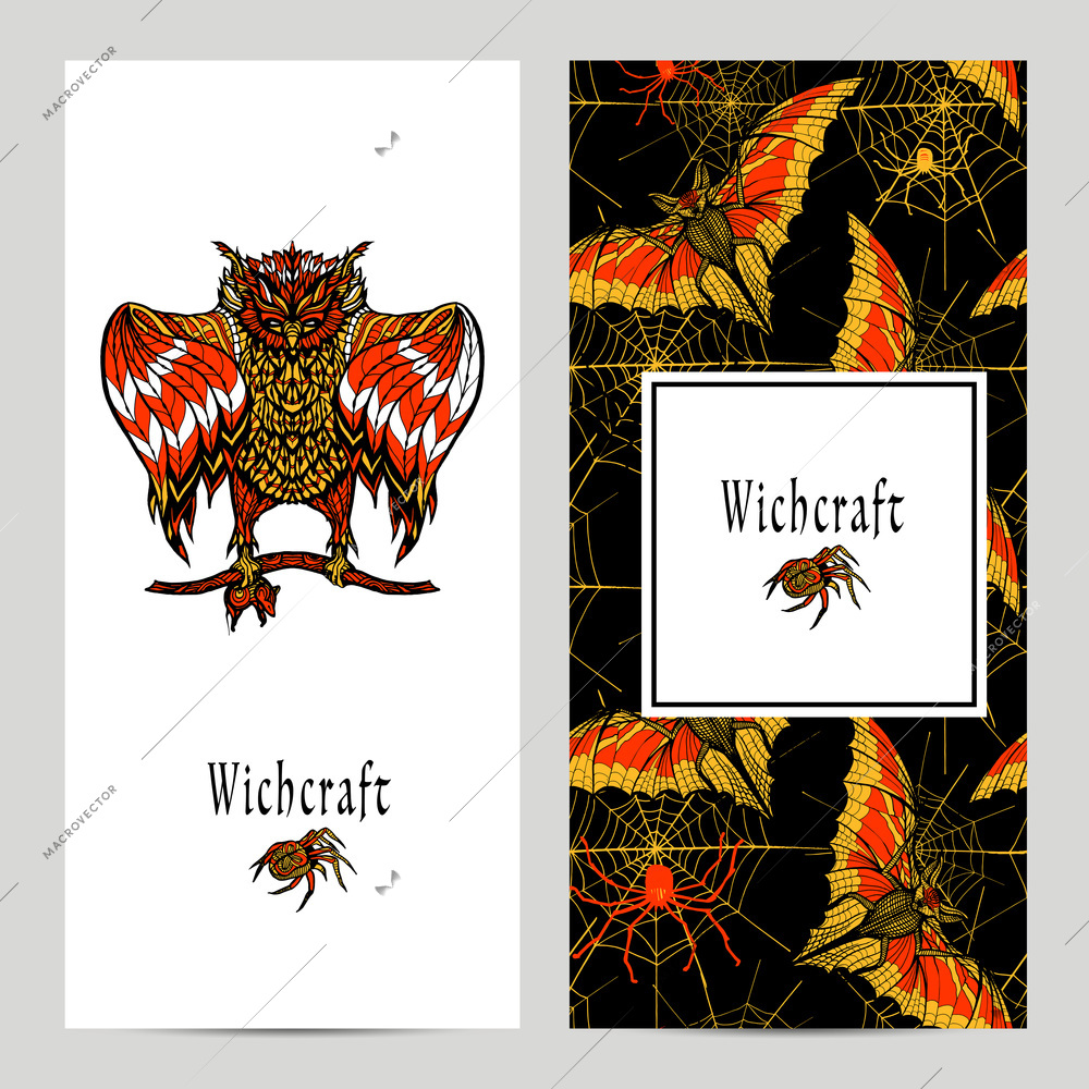 Witchcraft vertical banner set with hand drawn magic ritual animals isolated vector illustration