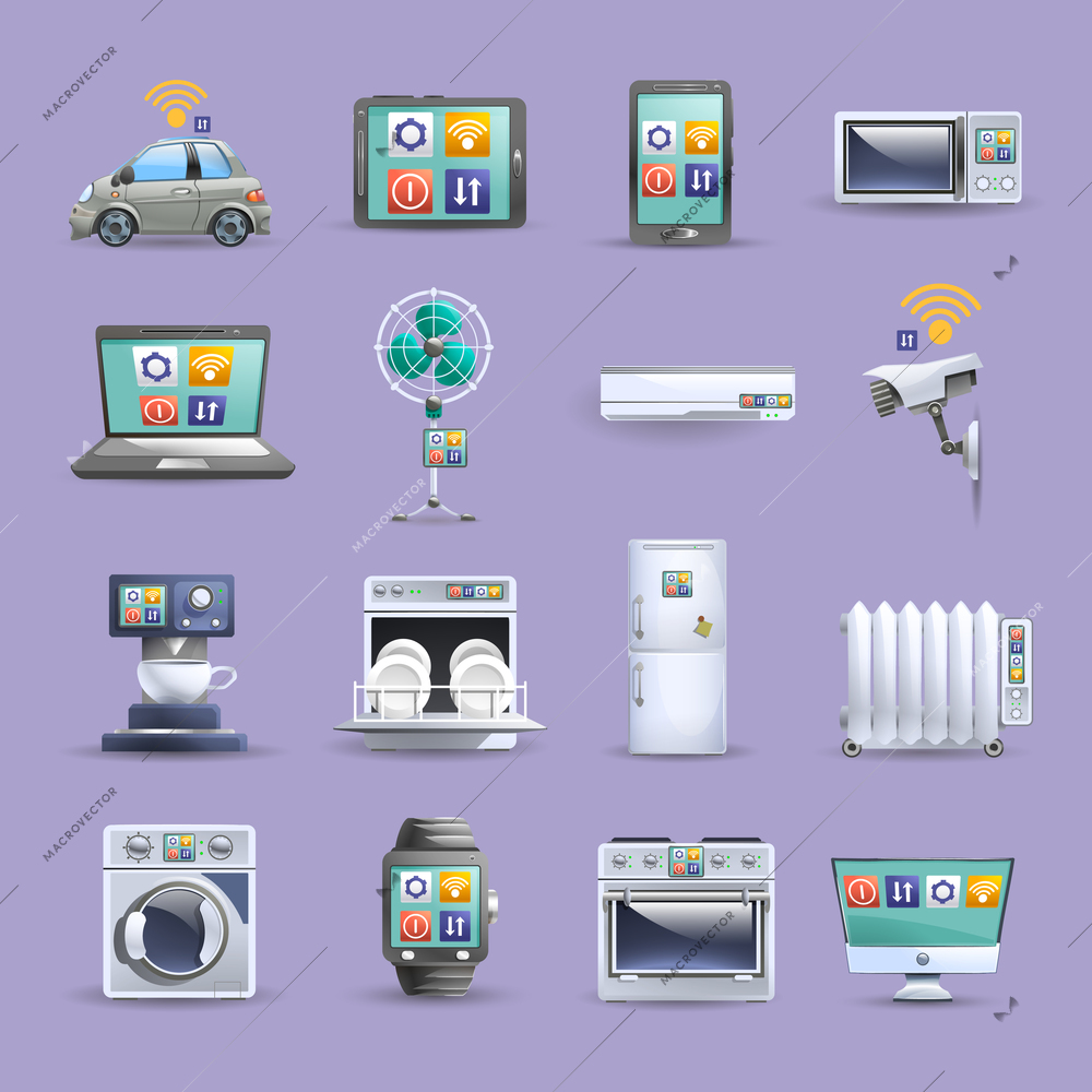 Internet of things remote control providing home comfort worldwide flat icons collection poster abstract isolated vector illustration