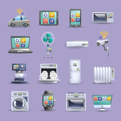 Internet of things remote control providing home comfort worldwide flat icons collection poster abstract isolated vector illustration