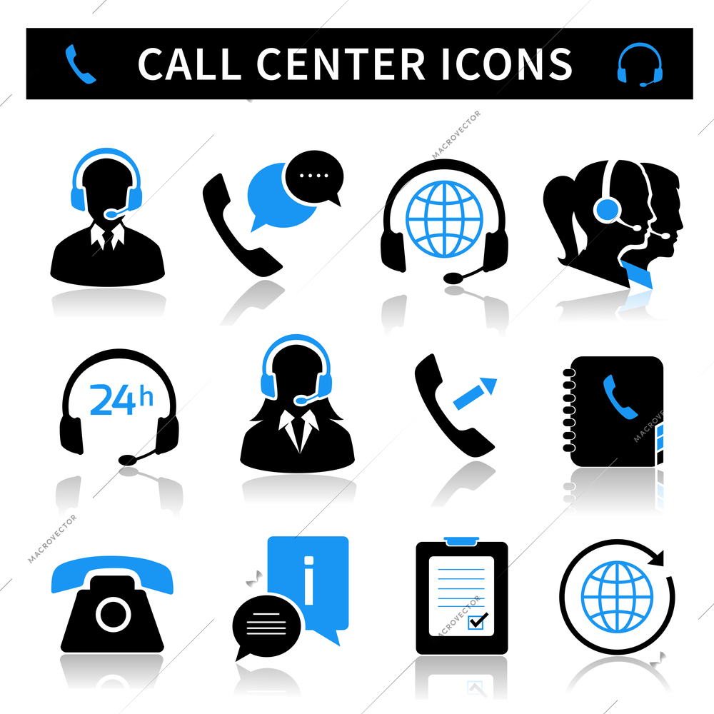 Call center service icons set of contacts mobile phone and communication isolated vector illustration