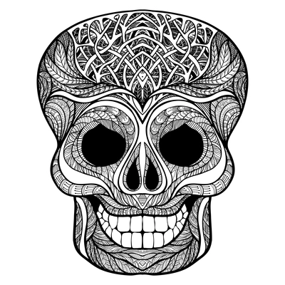 Open human skull as popular anatomical art decorative element hand drawn graphic  black doodle abstract vector illustration
