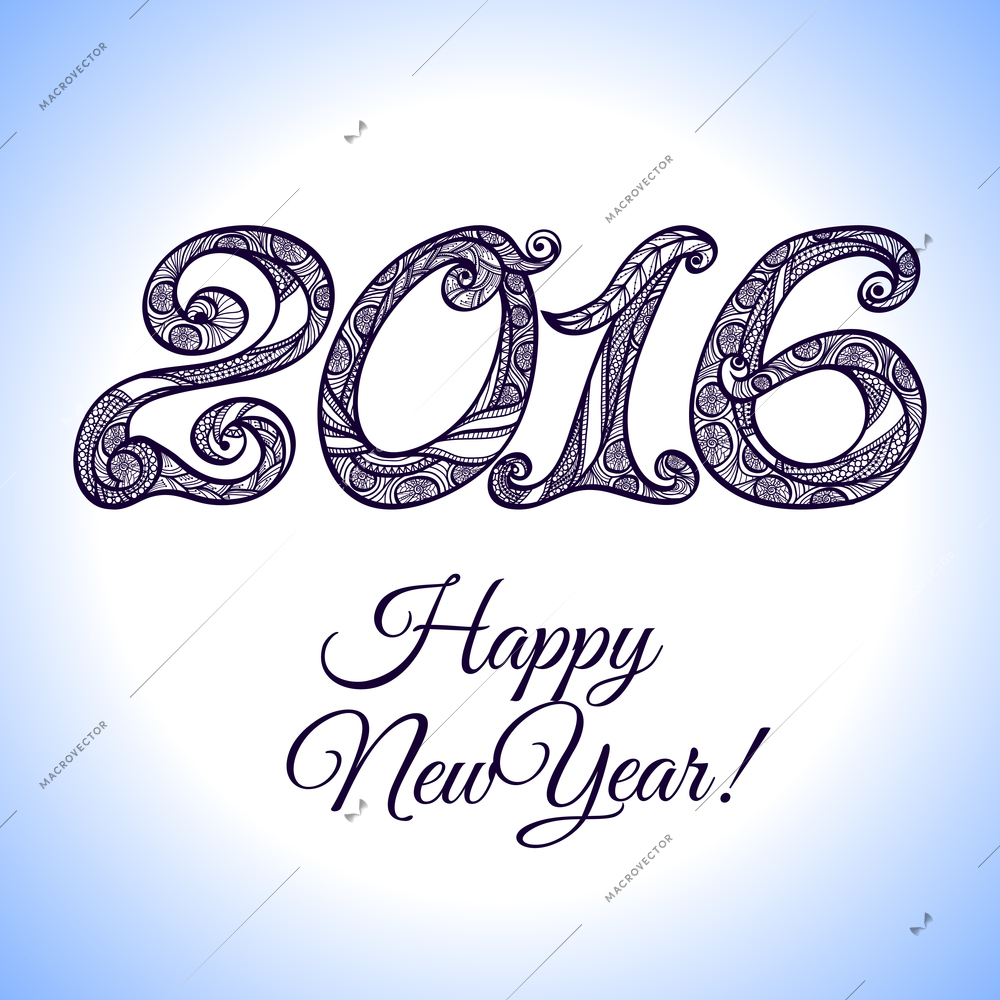 New year 2016 hand drawn typography postcard template vector illustration