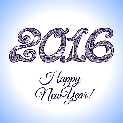 New year 2016 hand drawn typography postcard template vector illustration