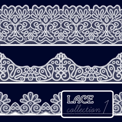 Decorative white lace pattern set isolated on blue background vector illustration