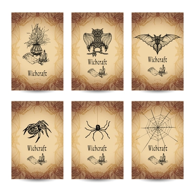 Vintage witchcraft vertical banner set with spooky animals isolated vector illustration