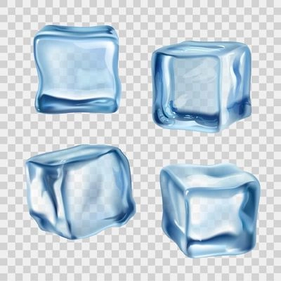 Realistic blue solid ice cubes on transparent background vector illustration