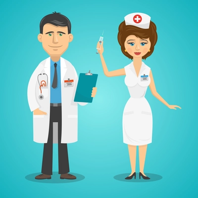 Doctor and nurse full length silhouettes flat avatars isolated vector illustration