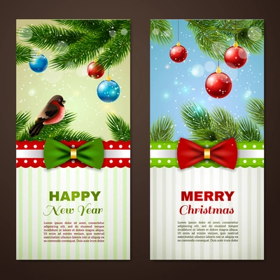 Christmas and new year season classic greetings cards samples 2 vertical banners set abstract isolated vector illustrationt