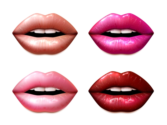 Female lips colored in different lipstic colors isolated vector illustration