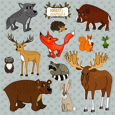 Forest animals owl deer fox set vector illustration