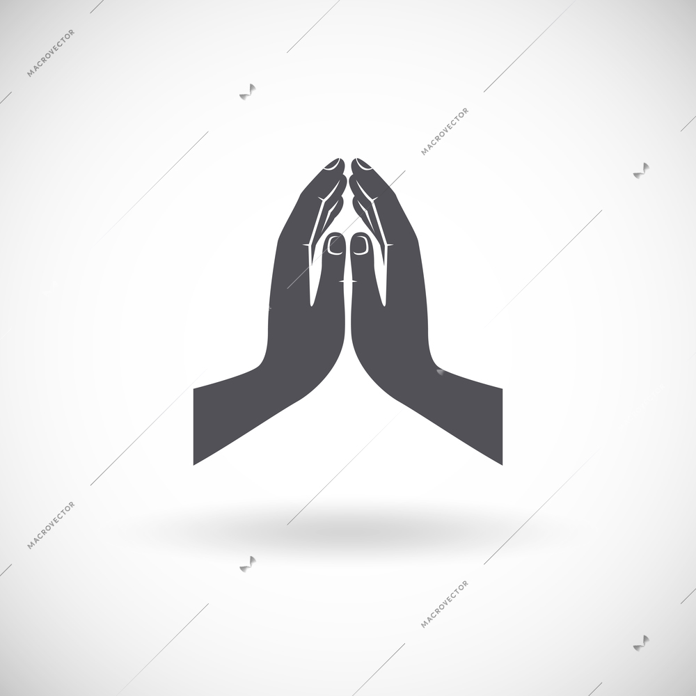 Praying hands flat religious symbol black icon isolated on white background vector illustration