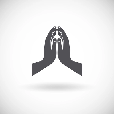 Praying hands flat religious symbol black icon isolated on white background vector illustration