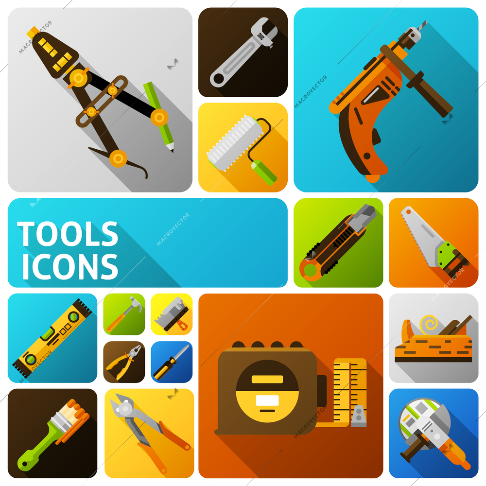 DIY tools flat icons set with handyman instruments isolated vector illustration