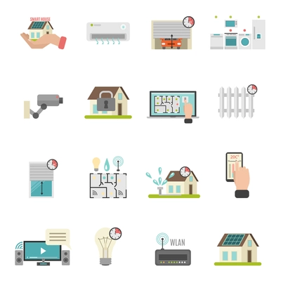 Smart house icons set with heating and conditioning system symbols flat isolated vector illustration