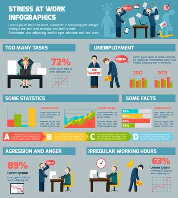 Work related stress and depression worldwide mental healthcare statistic charts presentation infographic report poster abstract vector illustration