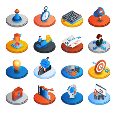 Business strategy and marketing ideas isometric icons set isolated vector illustration